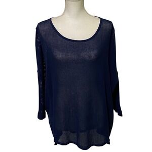 Navy Blue Womens Mesh Tunic Top L Pool Cover Up Layering Summer Vacation Cruise